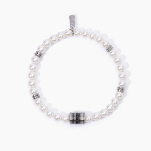 Bracciale Uomo con Perla Conchiglia 6mm e Cristalli Neri 232388