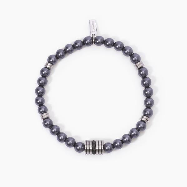 Bracciale Uomo con Perla Conchiglia 6mm Nera e Cristalli Neri 232389