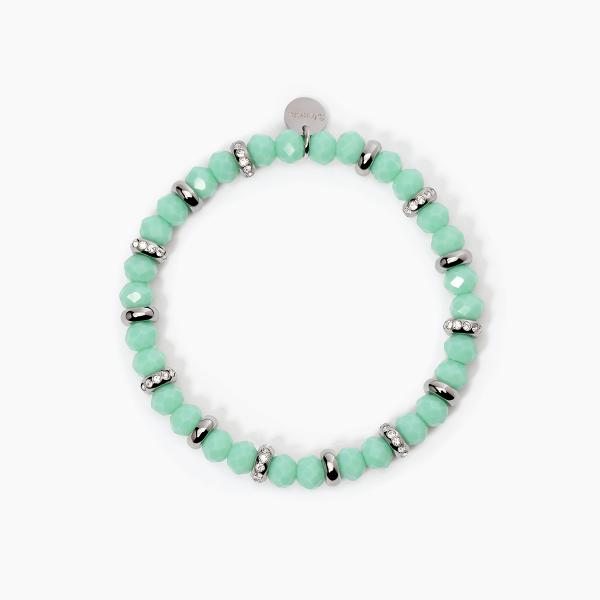Pulsera con Esferas de Cristal Verde y Cristales Blancos 232413