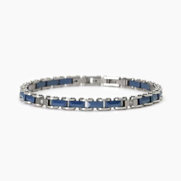 Bracciale Uomo in Ceramica Blu e Cristalli Bianchi 232470