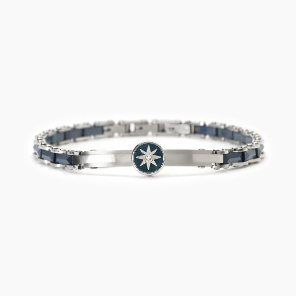 Bracciale Uomo Acciaio e Ceramica Blu con Rosa dei Venti 232472