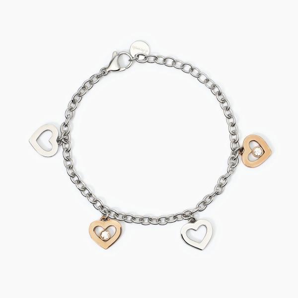 Bracciale con Cuori Lucidi Rosati e Acciaio con Cristalli 232494