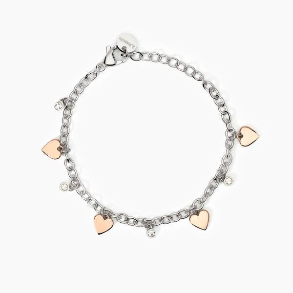 Bracciale Acciaio con Cuori Rosati e Cristalli 232520