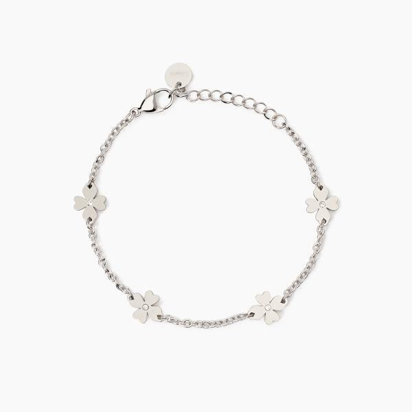 Bracciale Acciaio con Quadrifogli e Cristalli 232534