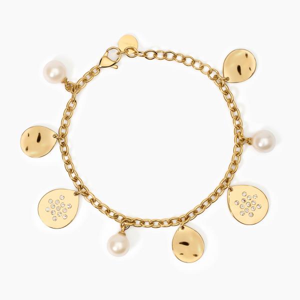 Bracciale Dorato con Perle Conchiglia 8mm e Cristalli 232541