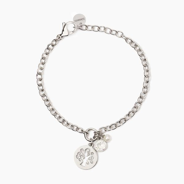 Bracciale Acciaio con Albero della Vita, Zircone e Perla 4mm 232542