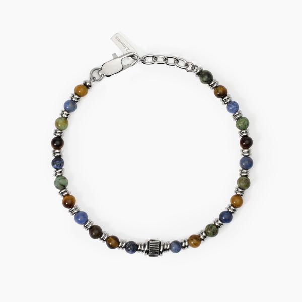 Bracciale Uomo con Dumortierite Blu e Occhio di Tigre 232561