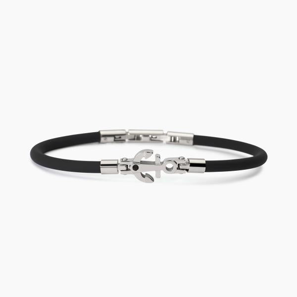 Bracciale Uomo Acciaio e Silicone Nero con Ancora 232580