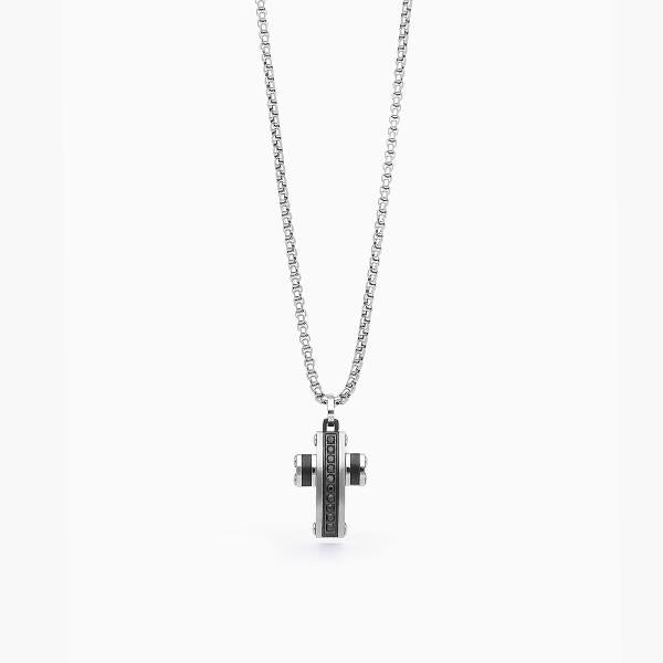 Collana Uomo Acciaio con Croce e Zirconi Neri 251735