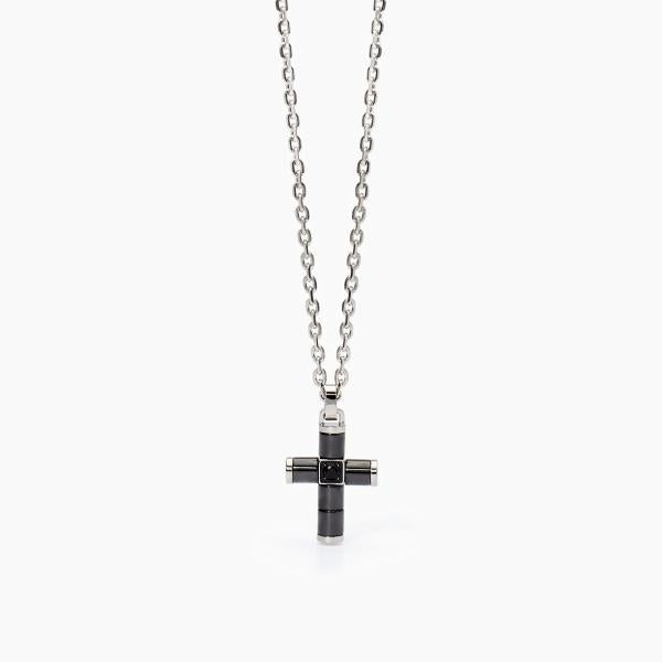 Collana Uomo con Croce in Ceramica Nera e Cristallo 251923