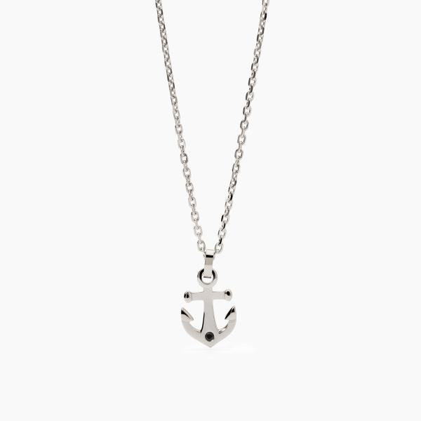 Collana Uomo Acciaio con Ancora e Cristallo Nero 251951
