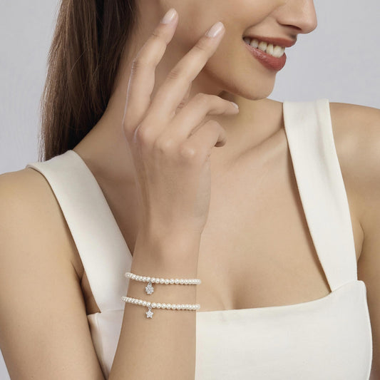 Bracciale È Solo Fortuna con Perle Conchiglia 4mm e Quadrifoglio in Pavè 533738