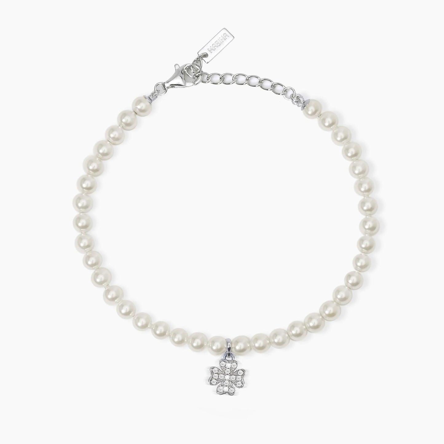 Bracciale È Solo Fortuna con Perle Conchiglia 4mm e Quadrifoglio in Pavè 533738