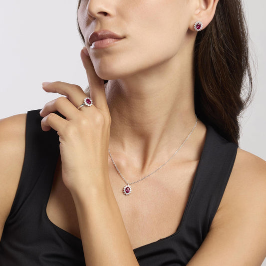 Orecchini Cool Or Rétro? in Argento con Rubino Sintetico Ovale 563717