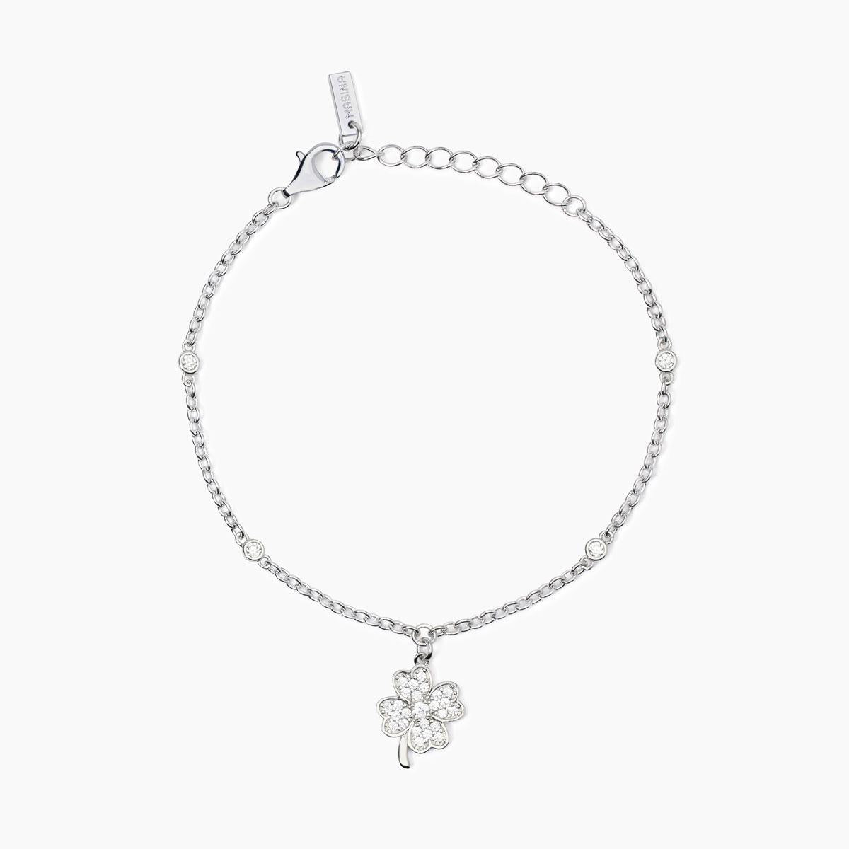 Bracciale Buona Fortuna in Argento con Catena e Quadrifoglio 533890