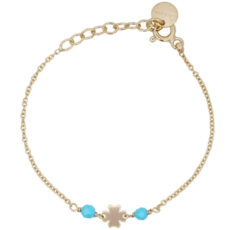 Bracciale Dorato con Quadrifoglio e Cristalli Azzurri BR-016 BM2 AU
