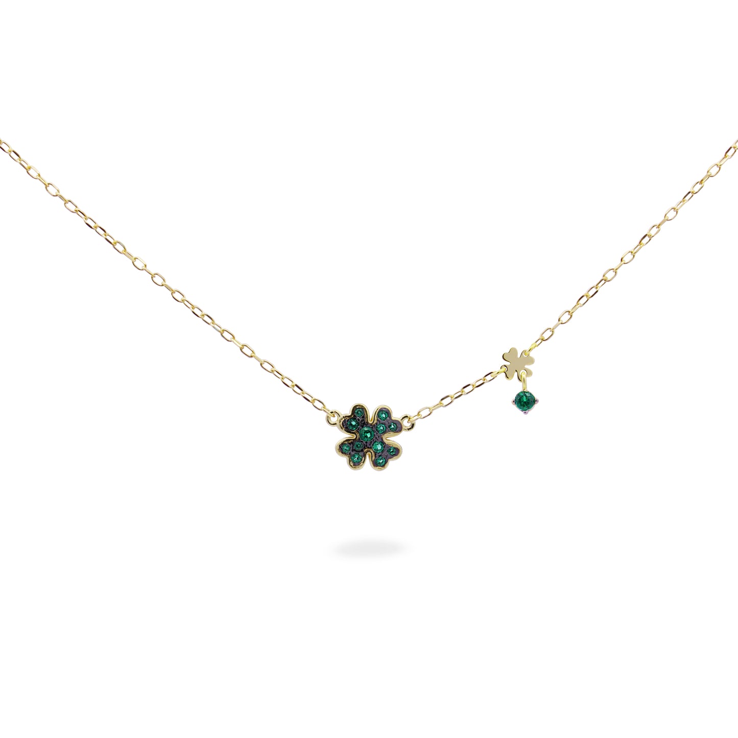 Collana Dorata con Quadrifoglio e Zirconi Verdi GRZ-018 M1 QUAD C AU