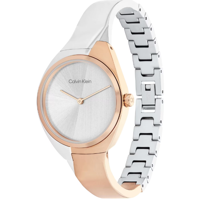 Reloj escultural de acero y oro rosa para mujer 25200237