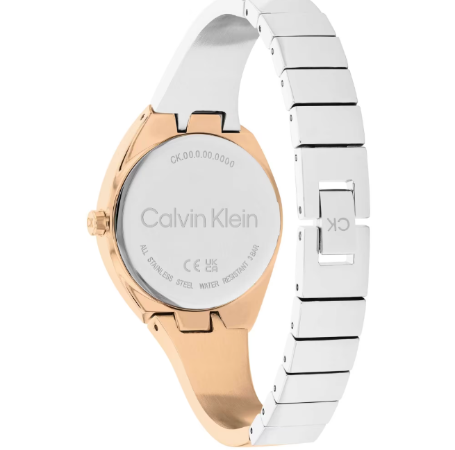 Reloj escultural de acero y oro rosa para mujer 25200237