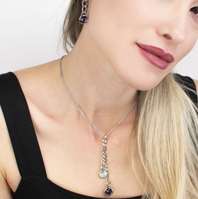 Collana a Doppio Ciondolo con Cristalli Bicolor XGR694P