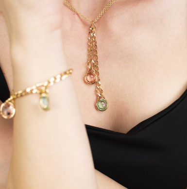 Collana Dorata con Cristalli Pesca e Ametista Verde XGR694DV