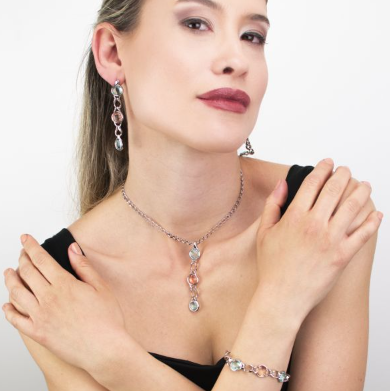 Collana con Cristalli Acquamarina e Pesca XGR696A