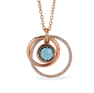 Collana Rosata con Tre Cerchi e Pietra Blu Sky XGR708RS