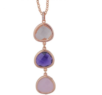 Collana Rosata con Cristalli Pesca, Viola e Quarzo Rosa XGR681RS