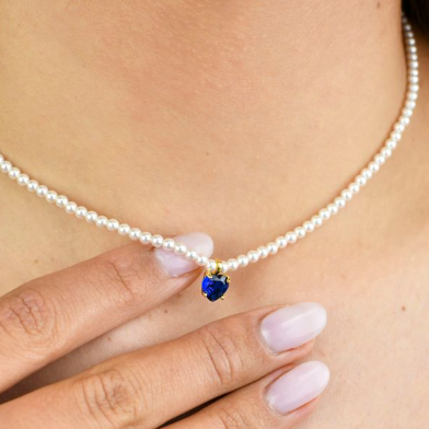 Collana di Perle con Cuore Blu Dorato GR848DB