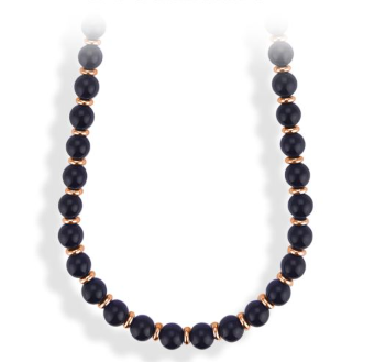 Collar con Esferas de Ágata Negra y Pvd Rosa AGR223R