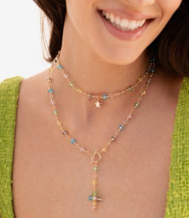 Collana Rosata con Stella e Cristalli Multicolor GR-015 M6 AU