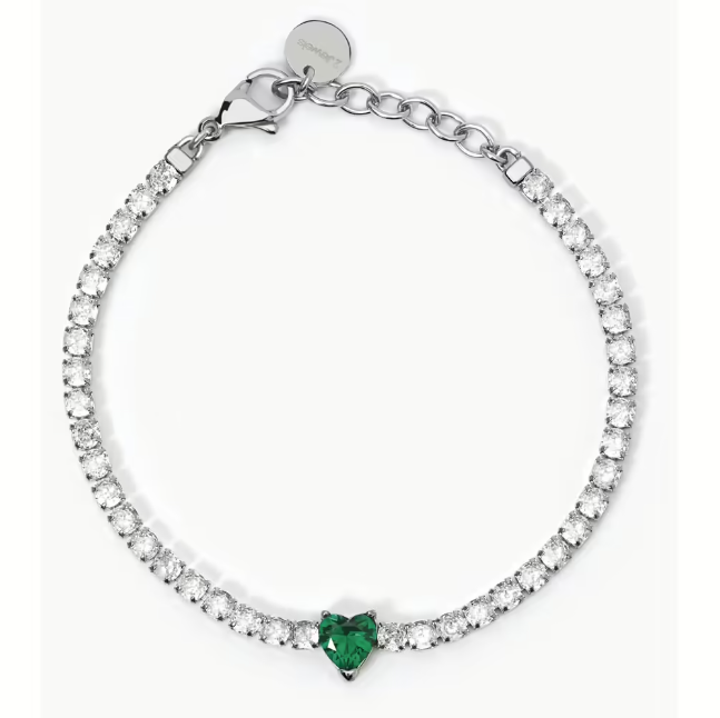 Bracciale Tennis con Zircone Verde a Cuore e Bianchi 232433
