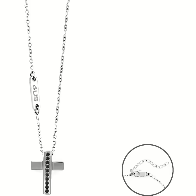 Collana Uomo 4US con Croce e Zirconi Neri 4UCL6132