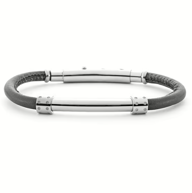 Bracciale Uomo 4US in Acciaio con Ecopelle Nera 4UBR6201