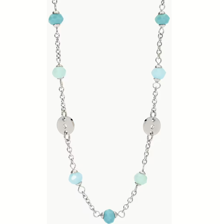 Girocollo Acciaio con Glass Azzurro e Cristalli 251944