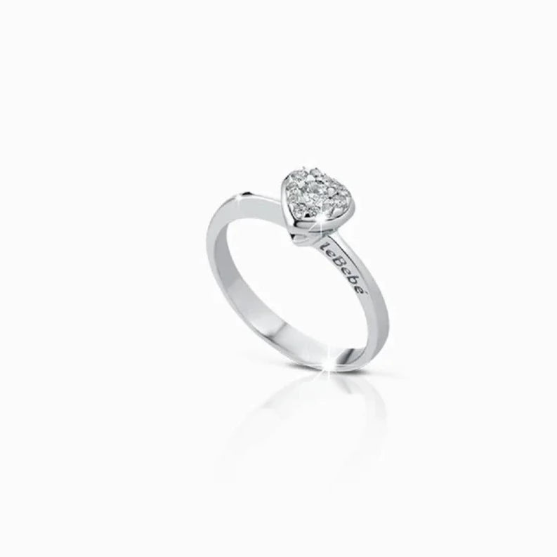 Anello Solitario in Oro Bianco con Cuore e Diamanti LBB116