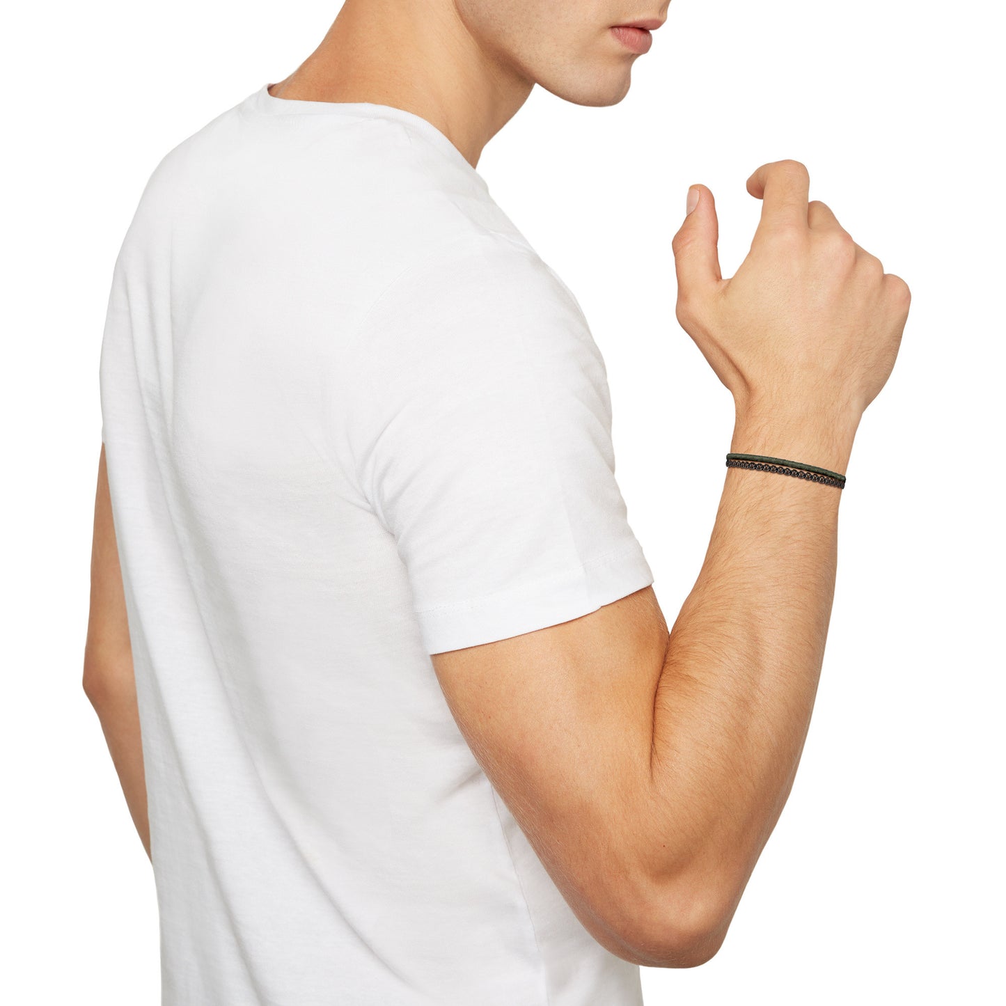 Bracciale Uomo B Mix in Pelle Verde e Acciaio TJ3085