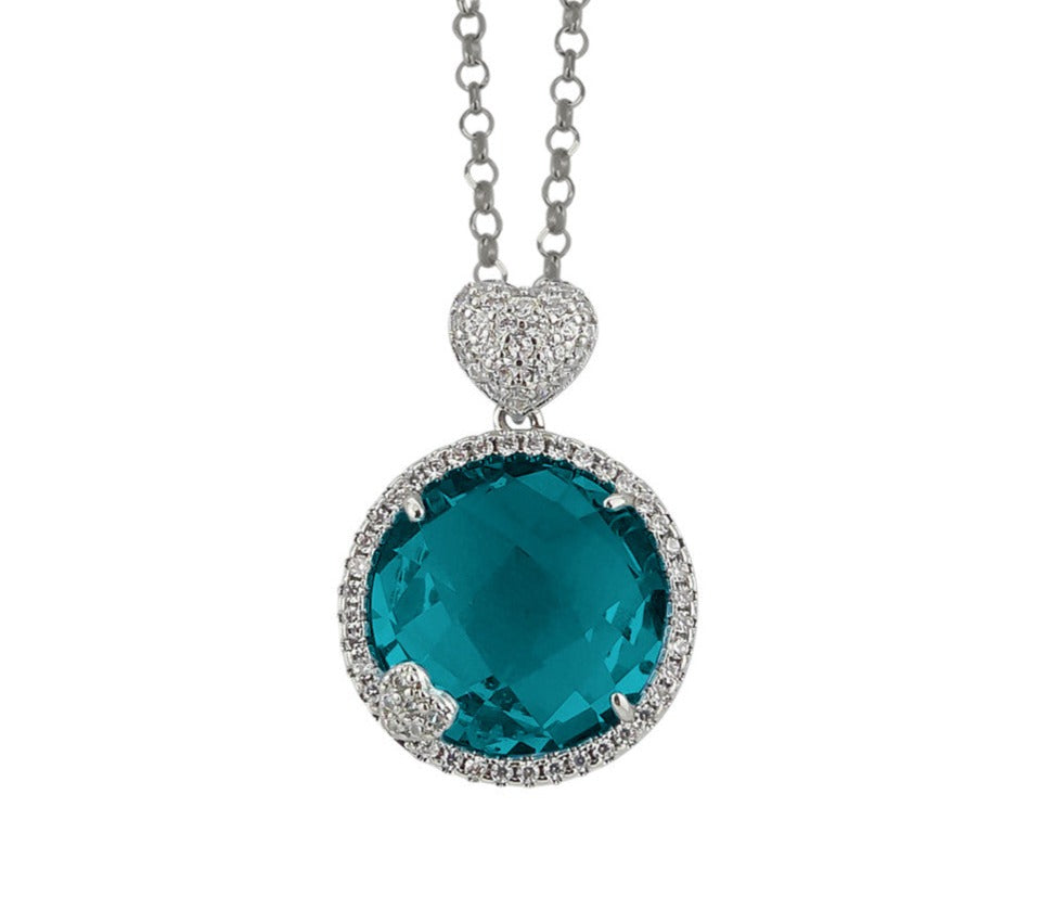 Collana con Cuore di Zirconi e Cristallo Verde Tormalina XGR678P