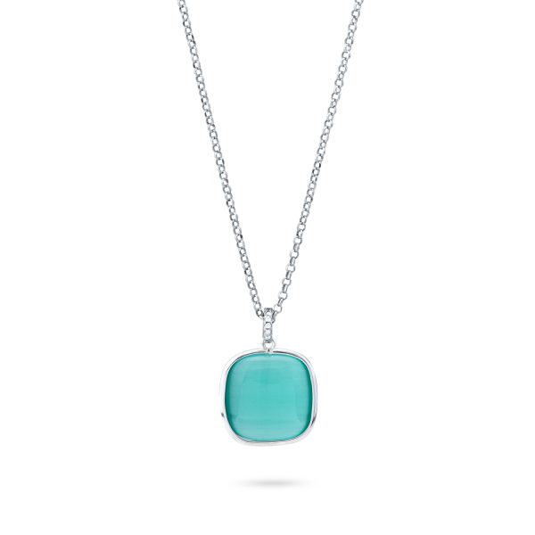 Collana Rodiata con Pendente di Cristallo Acquamarina e Zirconi XGR715A