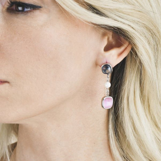 Orecchini con Cristalli Tormalina Rosa e Acquamarina XOR726