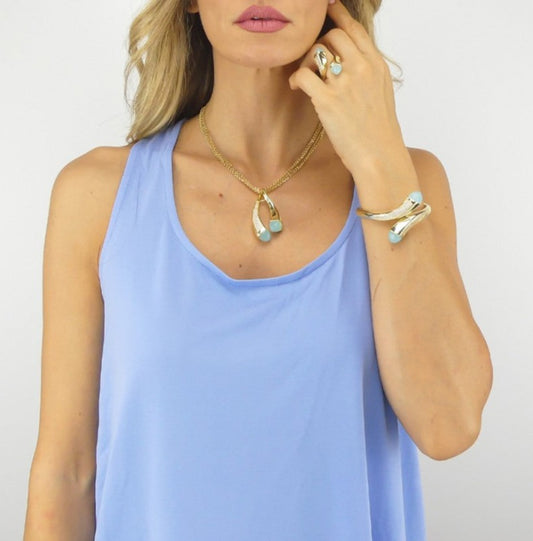 Pulsera Caleida Dorada con Cristales Aqua Milk KBR022DA