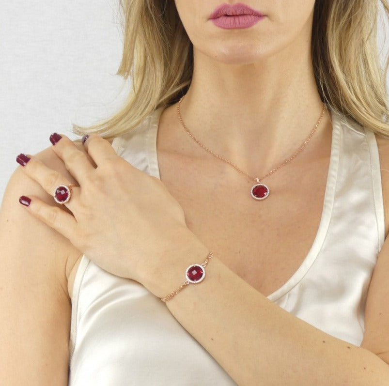 Bracciale Sharada Rosato con Cristallo Rosso Tormalina XBR953RS