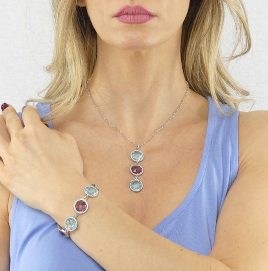 Pulsera Sharada con Cristales de Aguamarina y Amatista XBR955