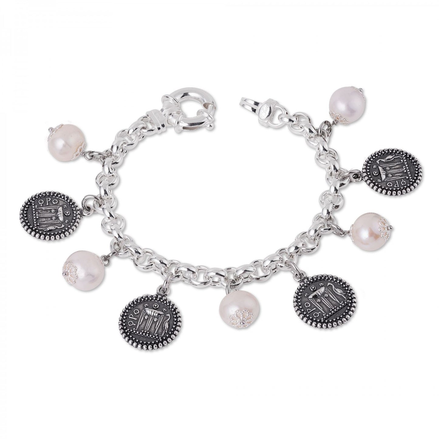 Bracciale in Argento con Perle e Monete 28055pb