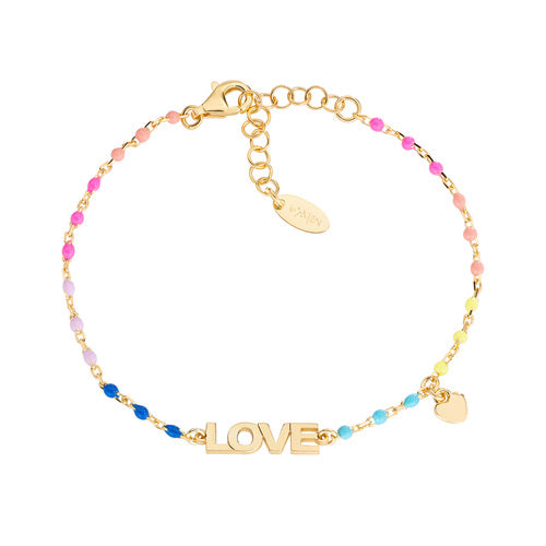 Pulsera Love Dorada con Esmalte Multicolor BRSMLOGM1