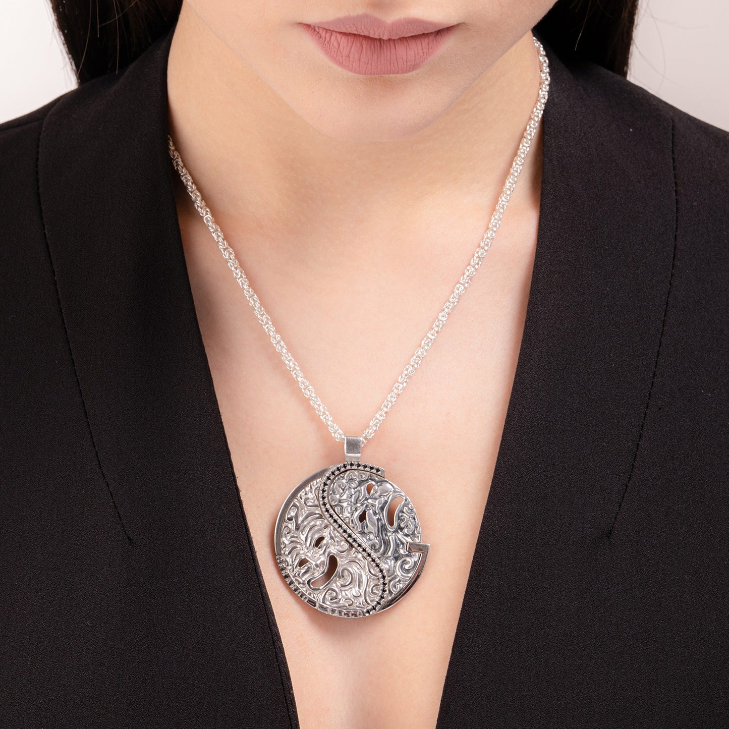 Ciondolo in Argento e Dorato con Maschere e Cubic Zirconia 50274DOR