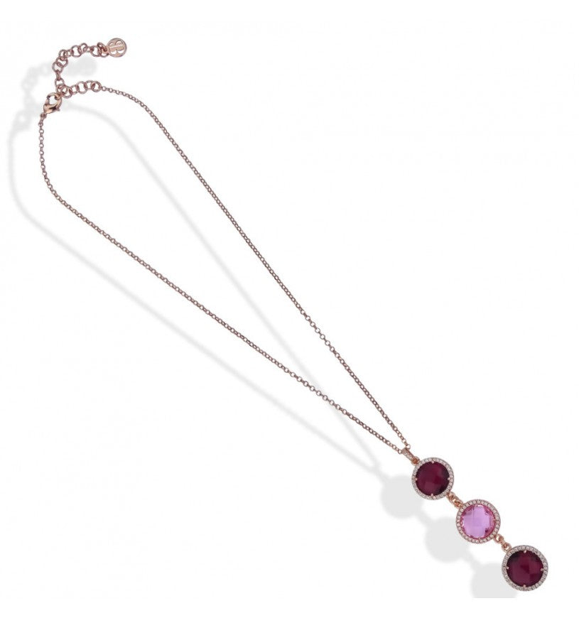 Collana Rosata con Cristalli Rosa e Tormalina Rossa XGR653RS