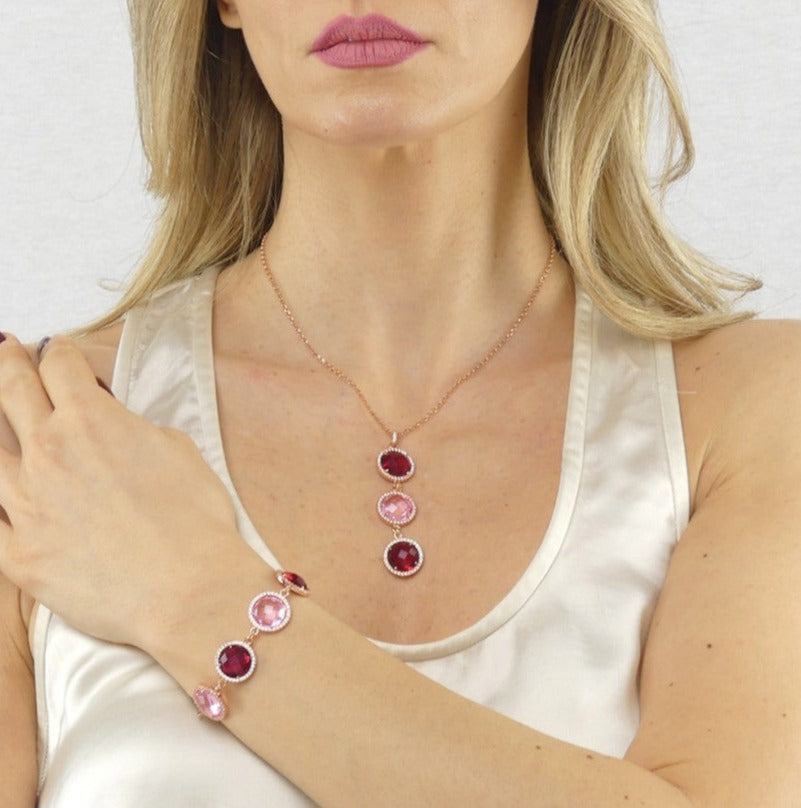 Collana Rosata con Cristalli Rosa e Tormalina Rossa XGR653RS
