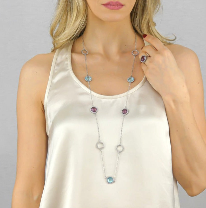 Collana con Cristalli Acquamarina e Ametista XGR654