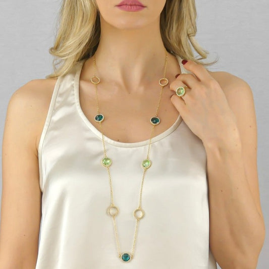 Collana Sharada con Cristalli Verde Tormalina e Crisolite XGR654D